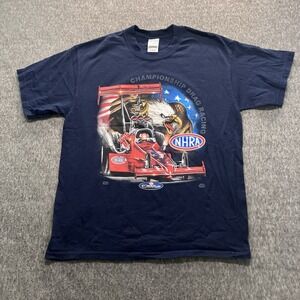 Men's NHRA T-Shirt Championship Drag Racing National Dragster USA Eagle Blue L